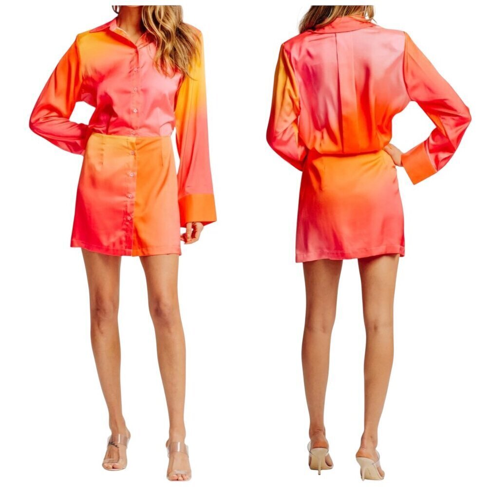 Torn by Ronny Kobo Jones Dress Orange Ombré Shirt Dress M NWT